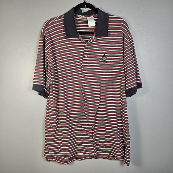 VINTAGE Walt Disney World Golf Collection Polo Shirt Mens Large Stripe Red/Black - Picture 2 of 6